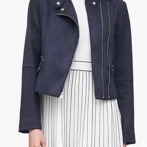 Banana Republic Vegan Suede Biker Jacket Navy